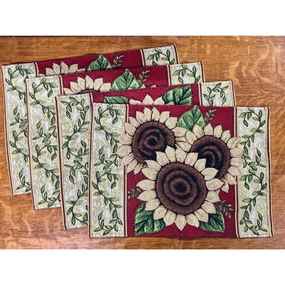 Set of 4 Sunflower Floral Placemats 18x13 Cottagecore Country Farmhouse Clean!